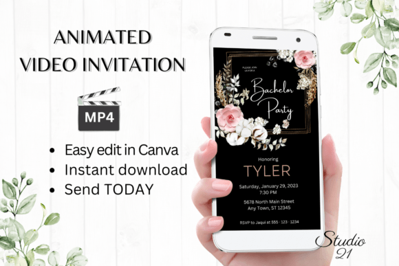 Boho Bachelor Party Invite W5123: Instant Style for Your Pre-Wedding Bash