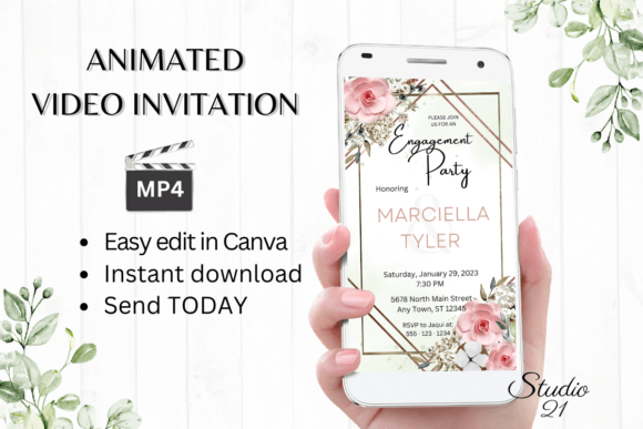 Boho Engagement Party Invite W1124: Effortless Digital Style