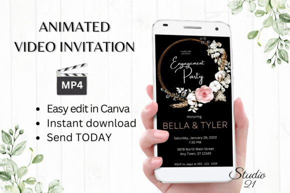 Boho Engagement Party Invite W1129: Effortless Digital Style
