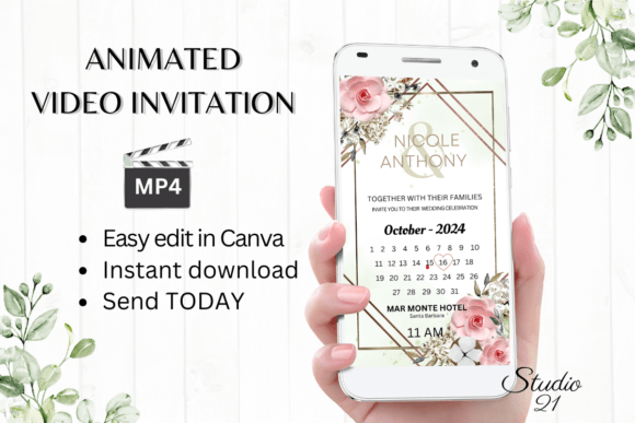 Boho Wedding Invitation W8124B: Your Animated Digital Template