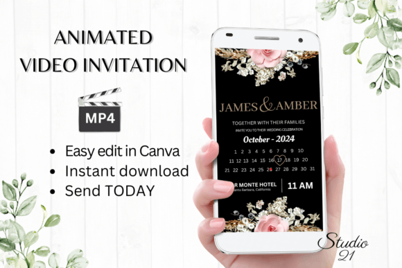 Boho Wedding Invitation W8127B: Your Digital, Animated Evite Template