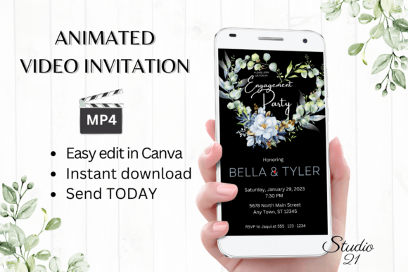 Digital Engagement Party Invite W1149: Animated Elegance