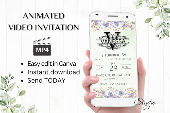 Digital Invitation (Monogram Letter V): Elegant Animated Evites