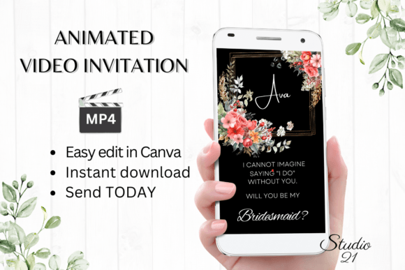 Floral Bridesmaid Proposal W3133M: A Modern Script for Personal Invitations