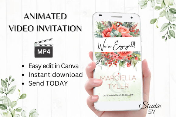 Floral Engagement Announcement W1136B: A Modern Design Asset