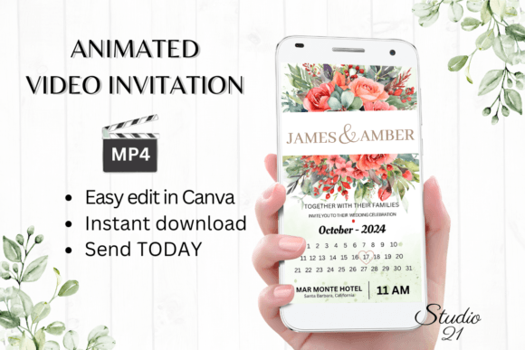 Floral Wedding Invitation W8136B: Your Animated Evite Solution