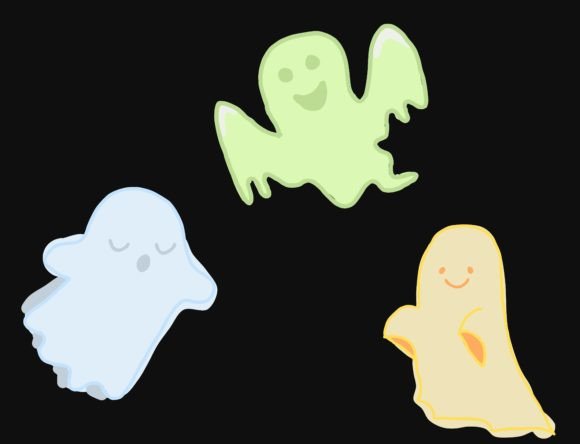 Monotone Color Three Cute Ghost Line Art: A Halloween Design Staple